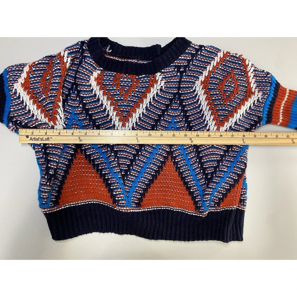 Womens Aztec Chunky Knit Sweater Measures Medium Cropped Fall Artsy Street wear